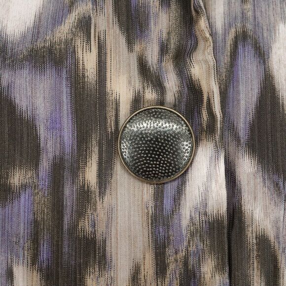 Chicos Jacket 1 Womens Medium 8 Blue Beige Nylon Blazer Ruffle Neck Career - Picture 11 of 15